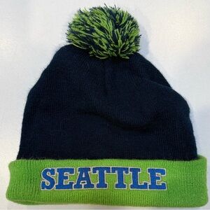 Seattle Navy and Green Pom-Pom Beanie